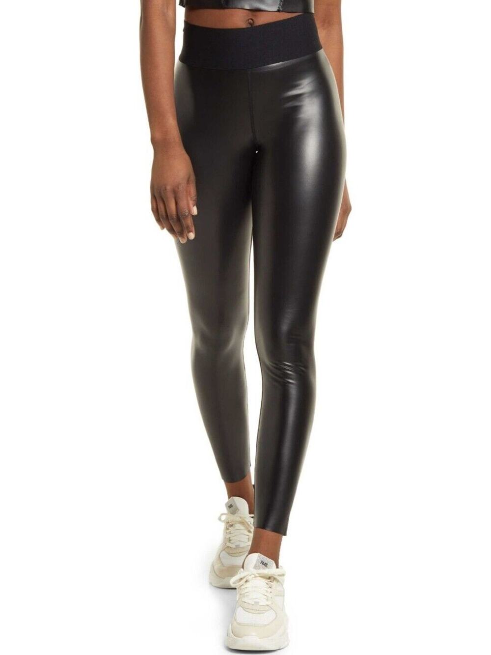 Good American Icon Rubberized High Waist Leggings Black Size 4 / XL NWT